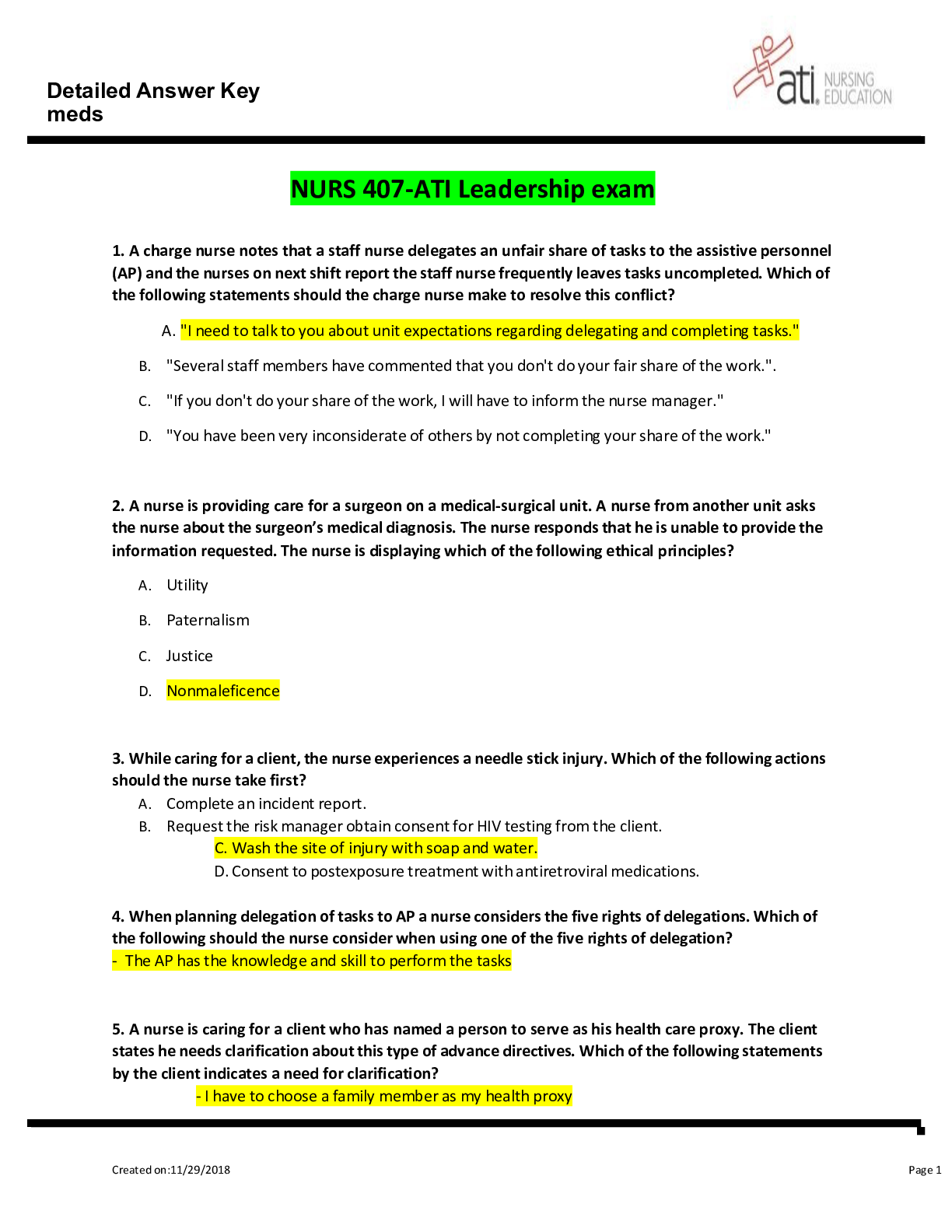 Preview of NURS 407-ATI Leadership exam